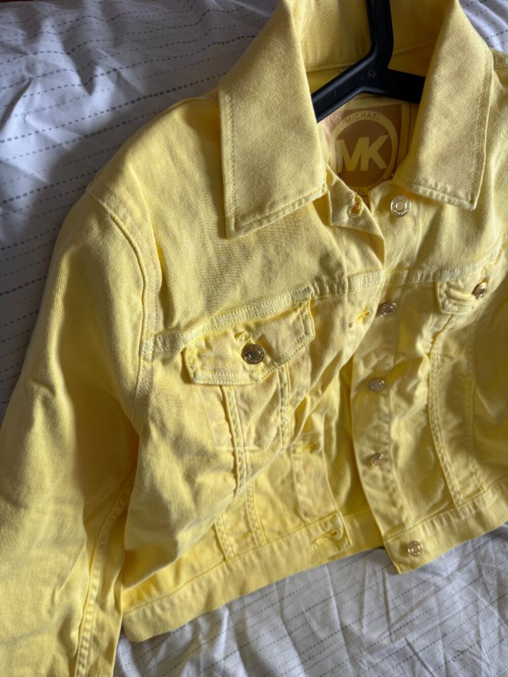 Michael Kors Yellow Denim Jean Jacket Women's L 97% Cotton Like New Bright Bold - Picture 4 of 9